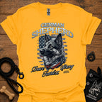 German shepherd graphic T-shirt (gold) with dog portrait and 'Brave Fearless' print