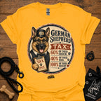 Gold T-shirt with German Shepherd Tax graphic on the front