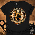 Black crew-neck T-shirt with German Shepherd badge graphic on the chest