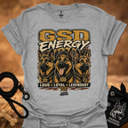 GSD Energy II T-shirt in sport gray with GSD Energy graphic and three German shepherds