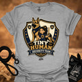 Sport grey T-shirt with shield mascot graphic and “Tiny Human Security Team” print