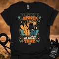 Black crew-neck T-shirt with 'Personal Space' graphic of dog and boy