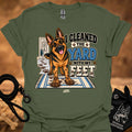 Military green T-shirt with German shepherd graphic and bold yard slogan print
