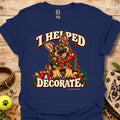 Navy T-shirt with festive cartoon dog and holiday text graphic on front