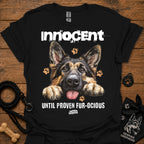 Black graphic T-shirt with German shepherd and text print