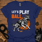 Basketball dog graphic T-shirt, navy blue with 'Let's Play Ball' and basketball dog graphic