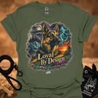 Military green T-shirt with German shepherd graphic and “Loyal By Design” text