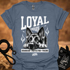 Heather indigo crew-neck t-shirt with German shepherd graphic and L.YAI companion print