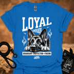 Royal blue crew-neck t-shirt with German shepherd graphic and L.YAI companion print