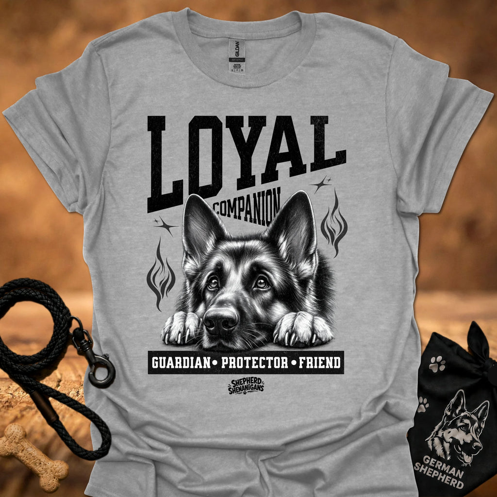 Sport grey crew-neck t-shirt with German shepherd graphic and L.YAI companion print