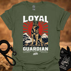 Military green T-shirt, front print of Loyal Guardian dog emblem