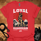 Red T-shirt, front print of Loyal Guardian dog emblem