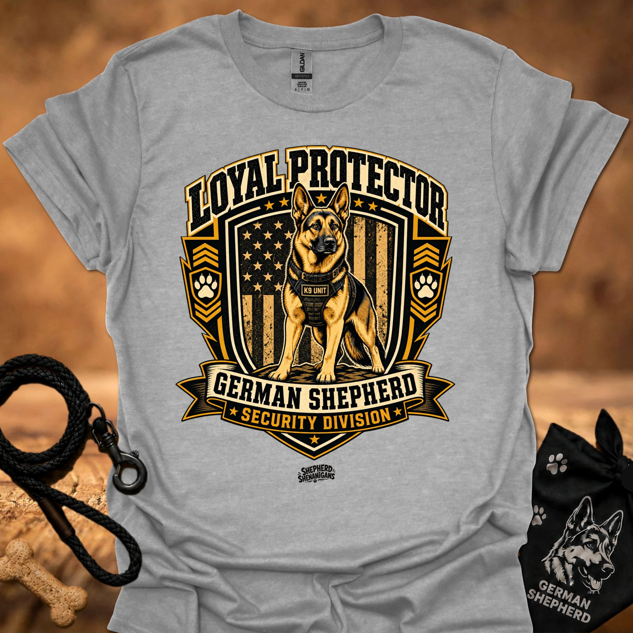 Sport grey security graphic t-shirt with German Shepherd shield logo
