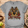 Sport grey crewneck t-shirt with German shepherd, roses and chain graphic, Loyalty Runs Deep
