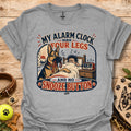 Heather gray T-shirt with dog alarm clock graphic and 'Snooze Button' front print