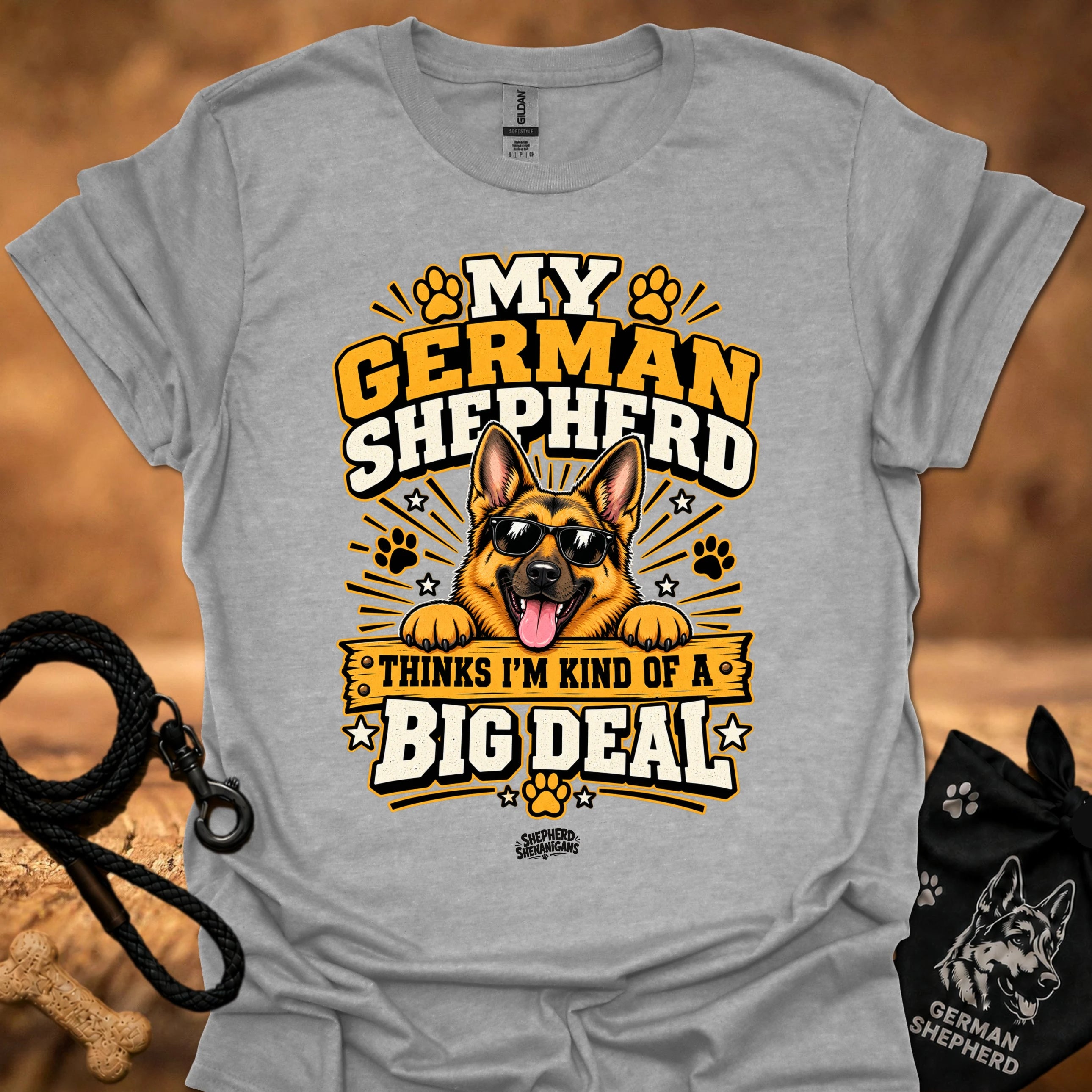 Sport grey T-shirt with German shepherd Big Deal graphic