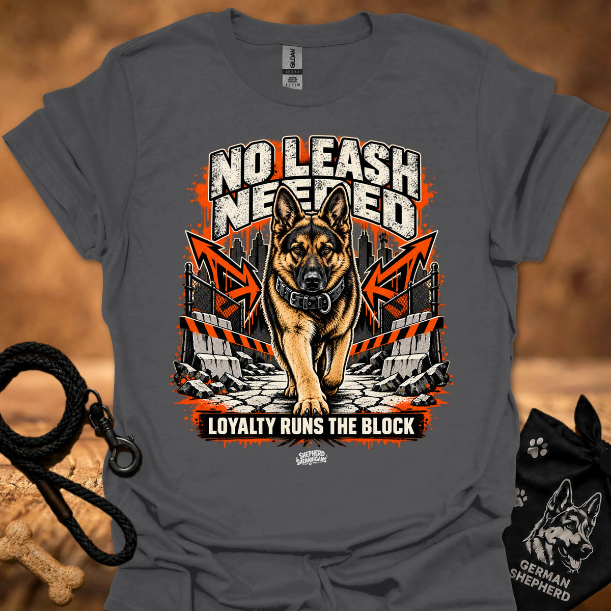 Charcoal dog graphic T-shirt with bold front print and crew neck