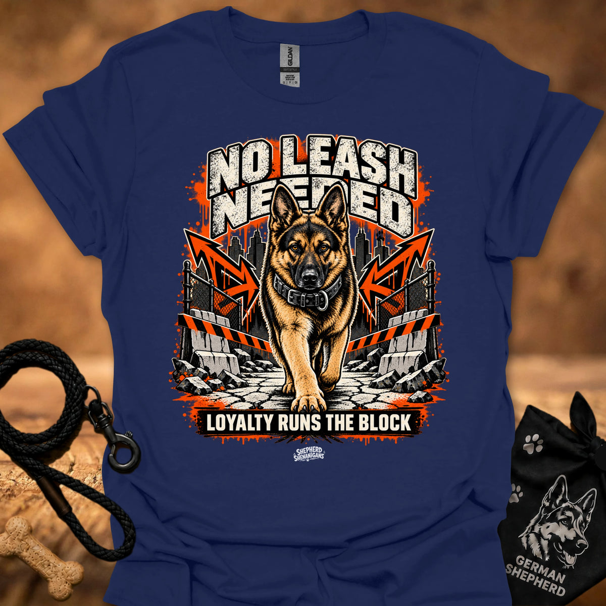 Navy dog graphic T-shirt with bold front print and crew neck