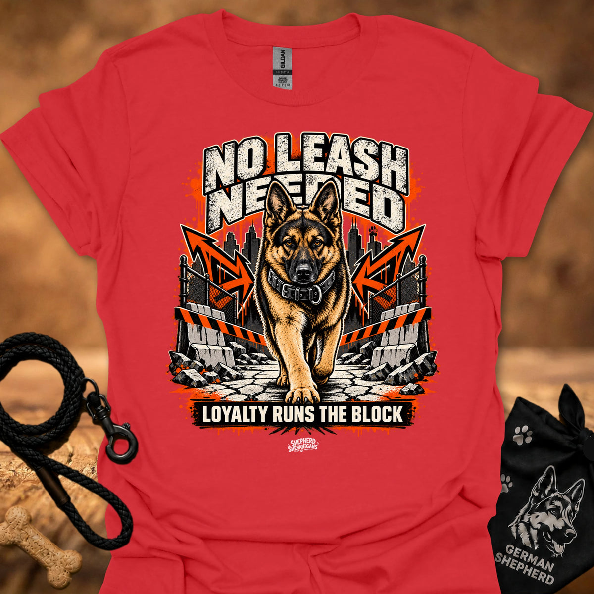 Red dog graphic T-shirt with bold front print and crew neck