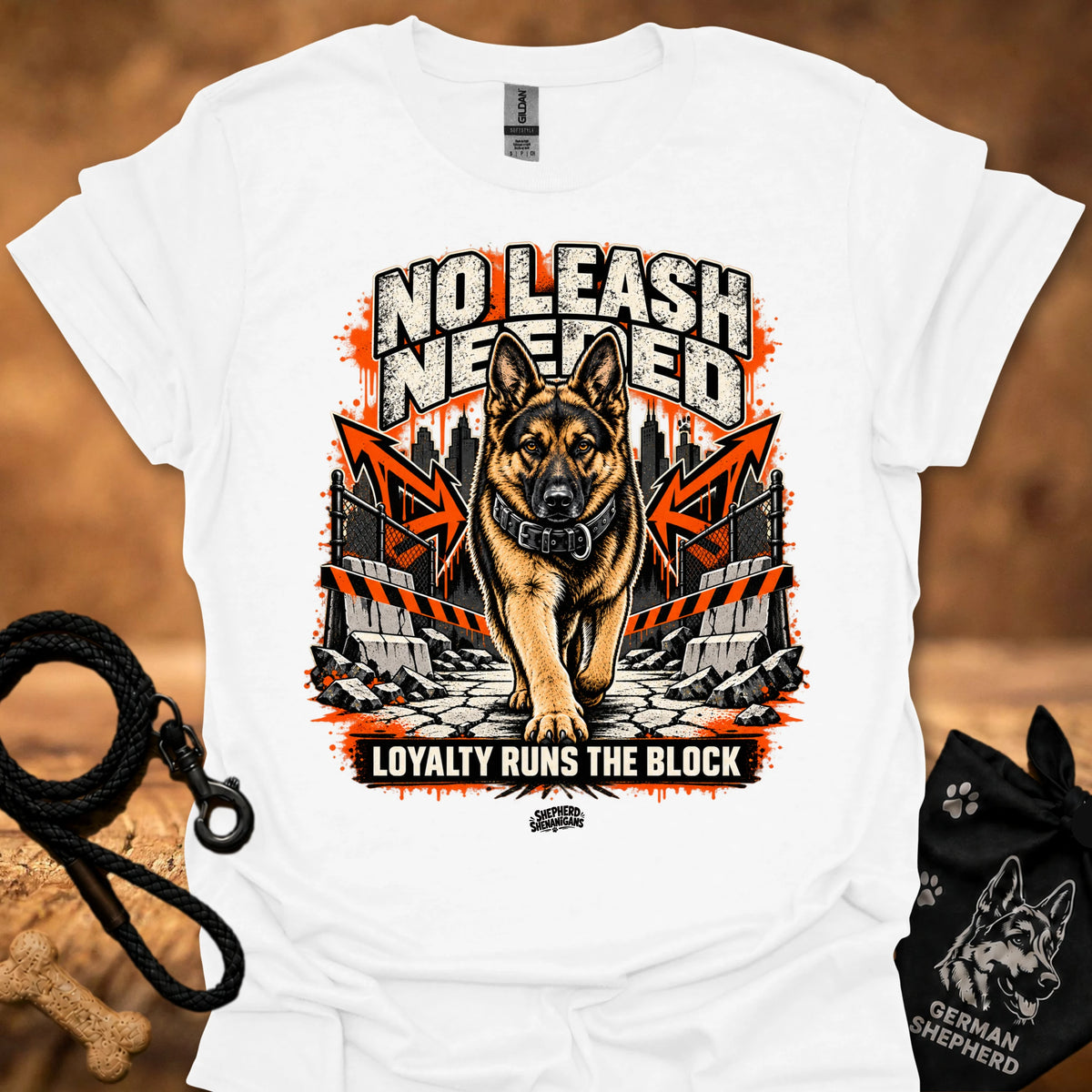 White dog graphic T-shirt with bold front print and crew neck