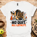 White T-shirt with two German shepherd graphic and 'ALL LOYALTY' printed across chest