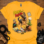 Gold crewneck T-shirt with German Shepherd 'Oops... Again' front graphic