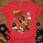 Red crewneck T-shirt with German Shepherd 'Oops... Again' front graphic