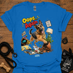 Royal blue crewneck T-shirt with German Shepherd 'Oops... Again' front graphic