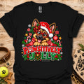 Black T-shirt with festive dog in Santa hat graphic and "Pawsitively Jolly" text