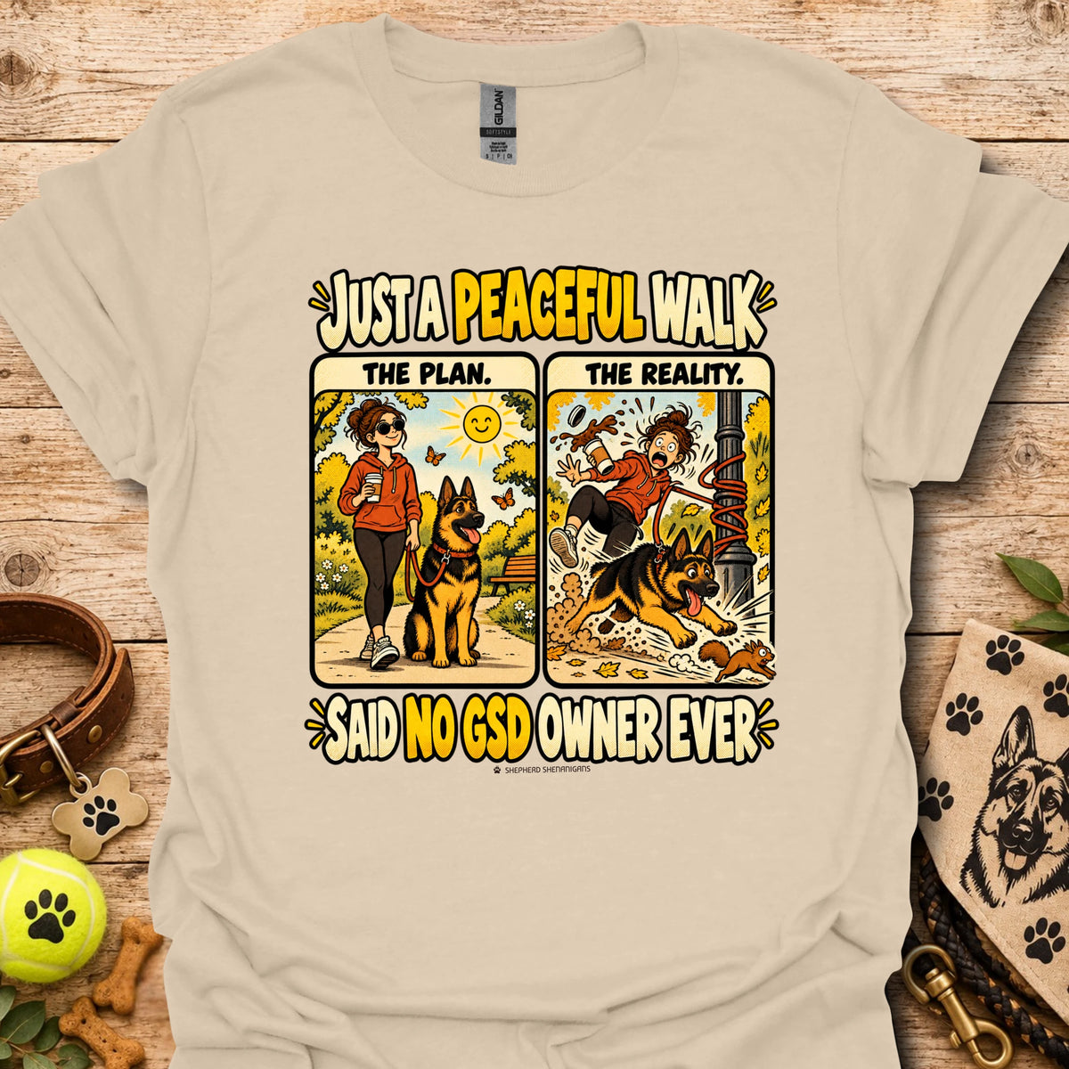 Sand graphic dog-owner quote T-shirt, short-sleeve crew neck