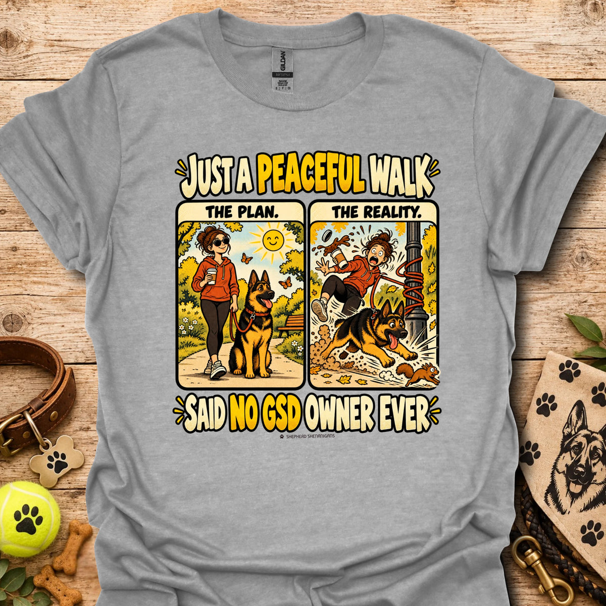 Sport grey graphic dog-owner quote T-shirt, short-sleeve crew neck