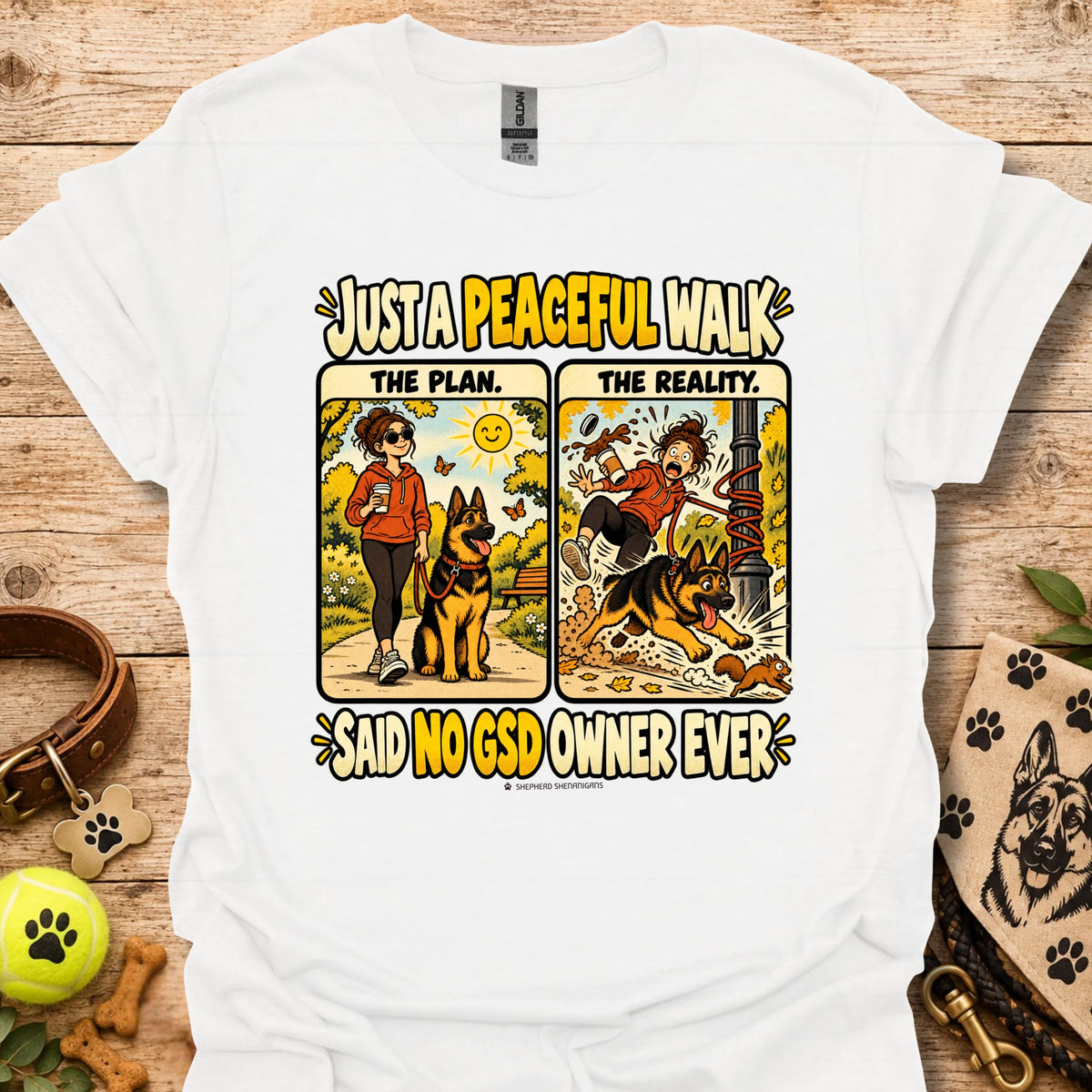 White graphic dog-owner quote T-shirt, short-sleeve crew neck
