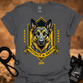 Protect & Serve charcoal T-shirt with German shepherd badge graphic front