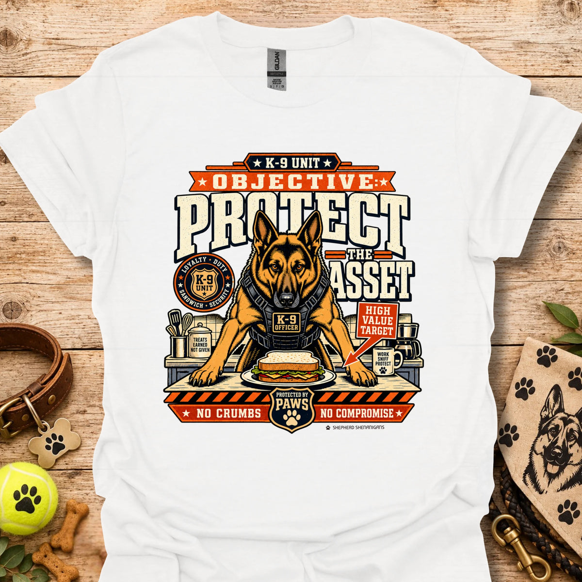 White crewneck T-shirt with large dog graphic front print