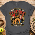 Protected By Instinct T-shirt in charcoal with a German shepherd and child graphic