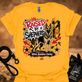 Gold T-shirt with German shepherd street-art slogan graphic