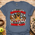 Heather indigo T-shirt with large dog graphic and “Inner Fluff” slogan