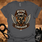 Charcoal Ride or Die T-shirt with large eagle dog graphic and “Companion” text