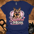 Navy t-shirt with German shepherd sunglasses heart 'mom' graphic