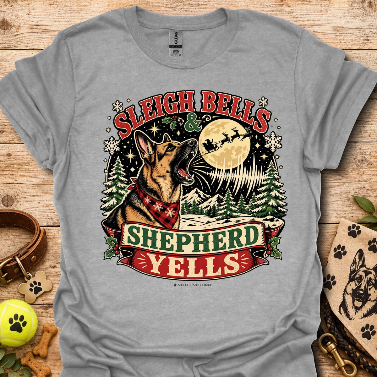 Sport grey crewneck T-shirt with Sleigh Bells Shepherd Yells graphic