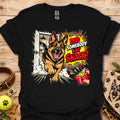Black t-shirt with German shepherd snack graphic