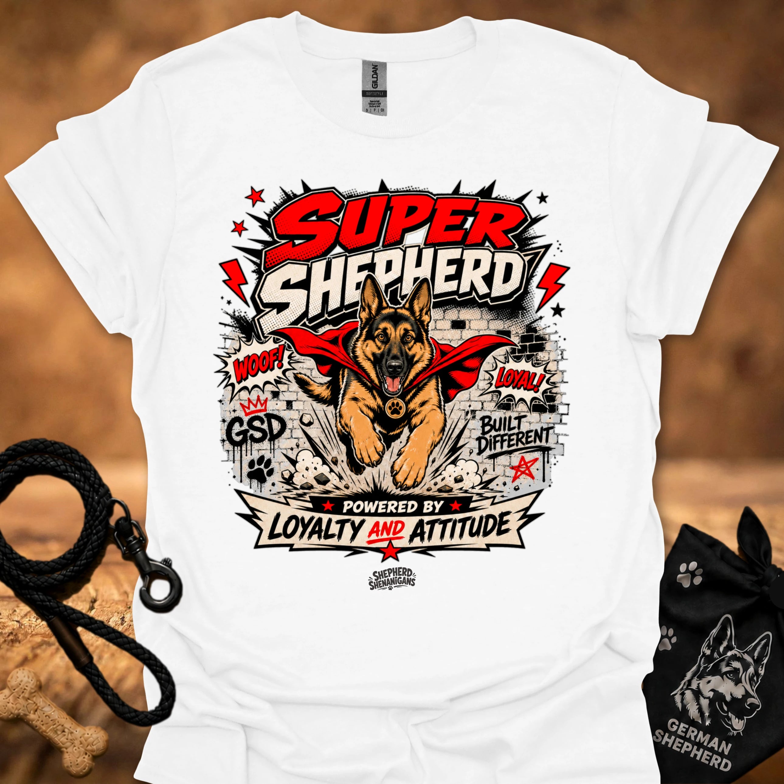 White T-shirt with large German shepherd graphic front print