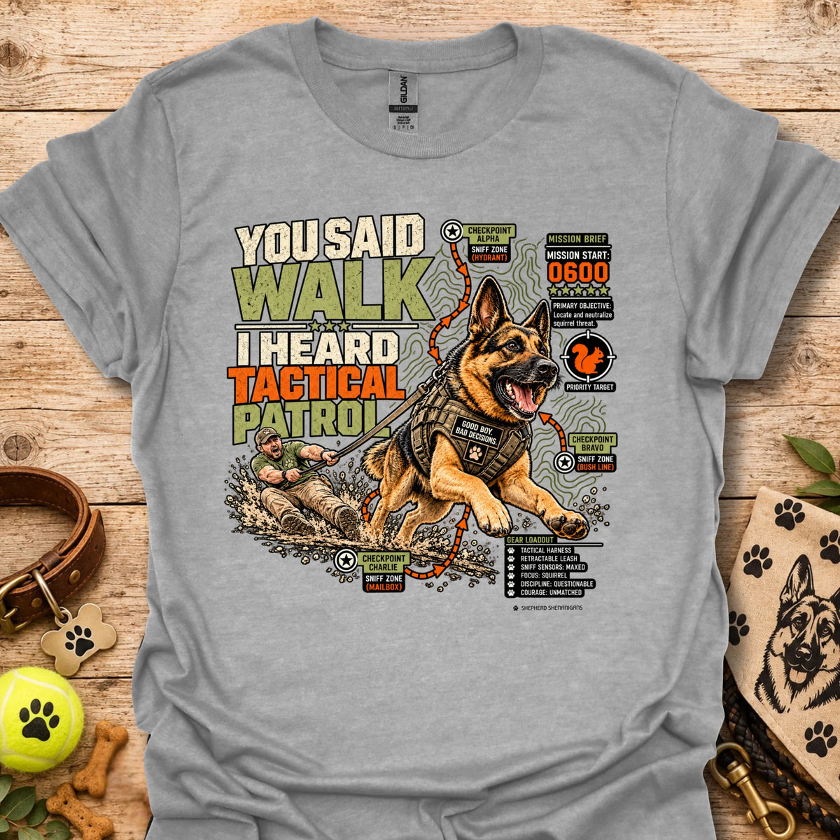 Tactical graphic t-shirt in sport gray with German shepherd patrol graphic