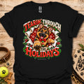 Black T-shirt with German shepherd holiday graphic and 'Tearin' Through the Holidays'