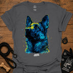 Dark gray graphic t-shirt with blue German shepherd portrait front print