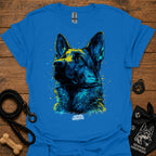 Blue graphic t-shirt with blue German shepherd portrait front print