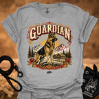 Heather gray T-shirt with large German shepherd graphic and GUARDIAN text