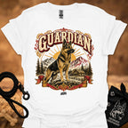 White T-shirt with large German shepherd graphic and GUARDIAN text