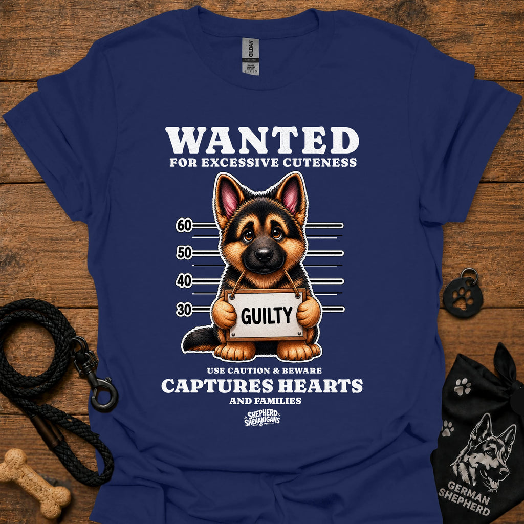 Graphic dog t-shirt in navy with crew neck and front 'Wanted' print