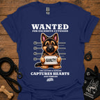 Graphic dog t-shirt in navy with crew neck and front 'Wanted' print